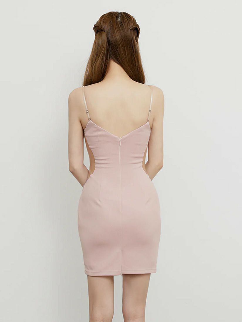 AngelR エンジェルアール アッパーフラワーレースVカットビジューメッシュタイトミニドレス ar25861