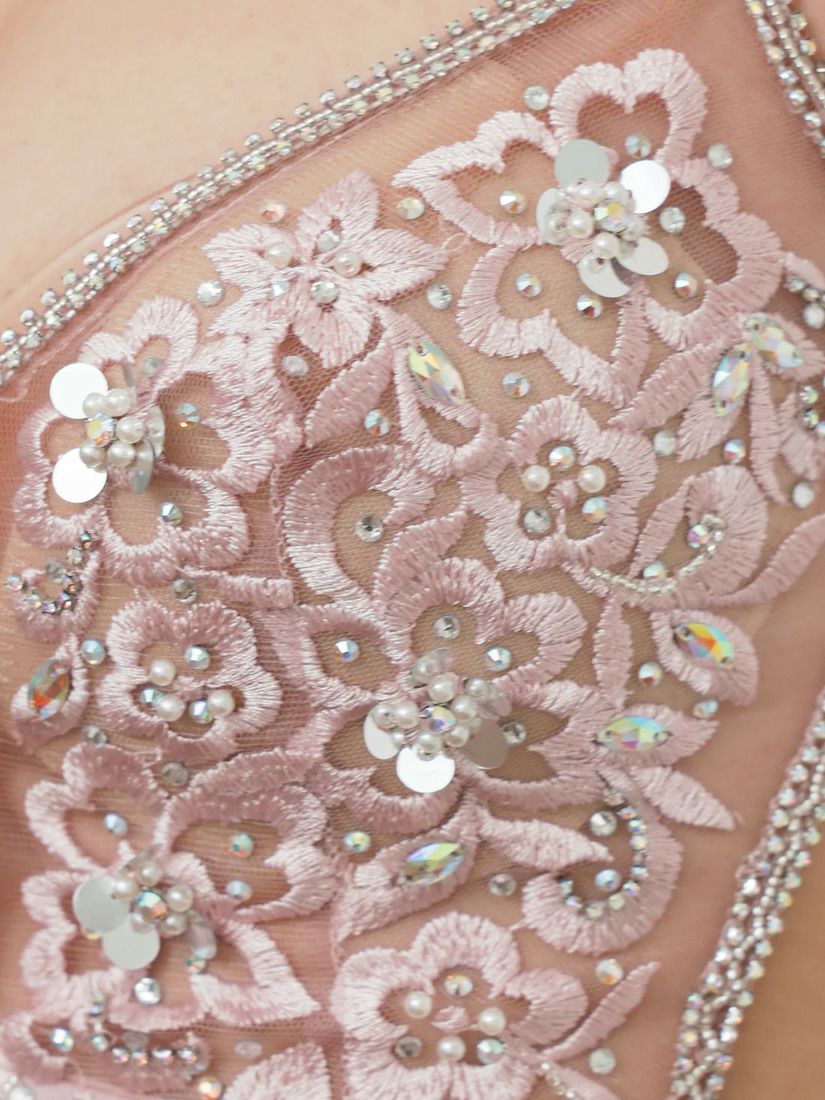 AngelR エンジェルアール アッパーフラワーレースVカットビジューメッシュタイトミニドレス ar25861