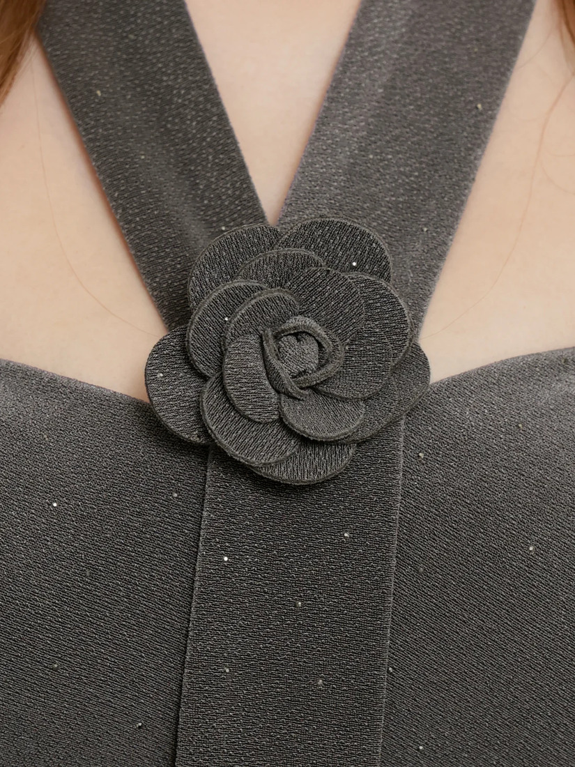 AngelR エンジェルアール ホルターネックデコルテフラワーラメタイトミニドレス ar25858-ks