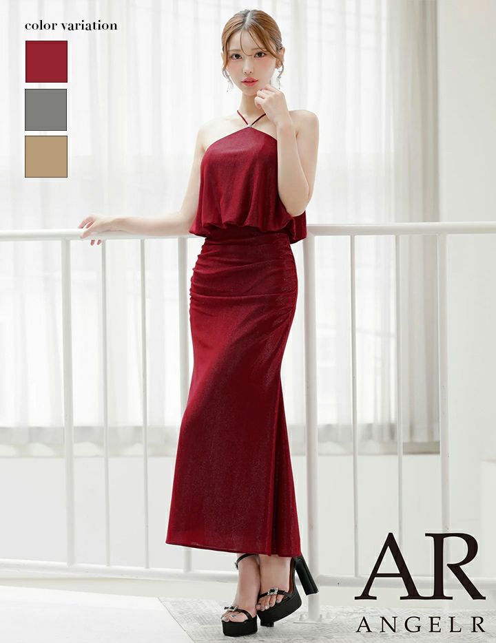 AngelR エンジェルアール ホルターネックチャームラメタイトロングドレス ar25345-ks