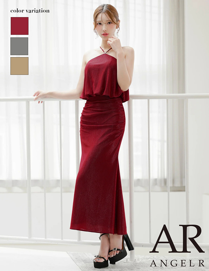 AngelR エンジェルアール ホルターネックチャームラメタイトロングドレス ar25345-ks