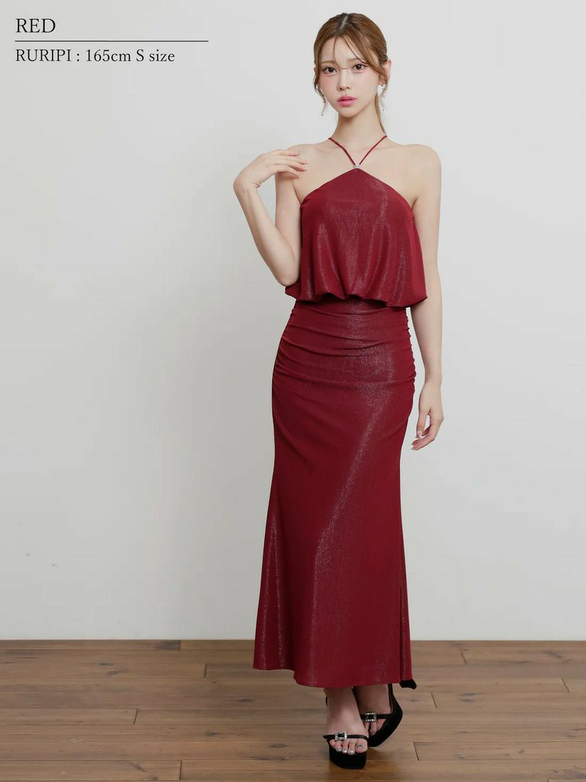 AngelR エンジェルアール ホルターネックチャームラメタイトロング