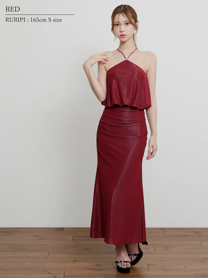 AngelR エンジェルアール ホルターネックチャームラメタイトロングドレス ar25345-ks