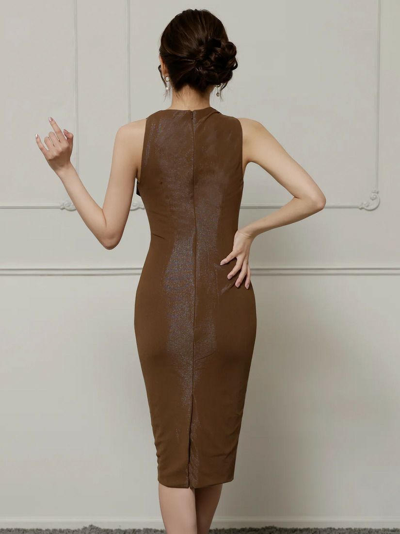 Veautt ヴュート アシンメトリーリボンデザインラメタイトミディアムドレス vt032509