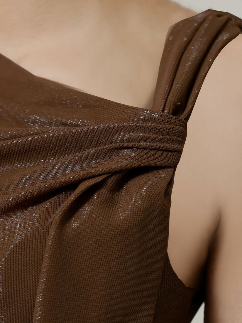 Veautt ヴュート アシンメトリーリボンデザインラメタイトミディアムドレス vt032509