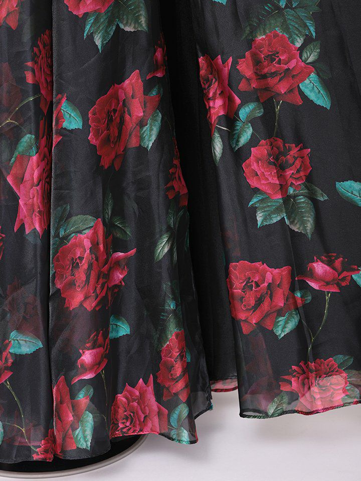 vanityME.couture. バニティミークチュール ダークローズ ローズプリント 花柄 Vカット プリンセス 姫 ロングドレス バースデードレス ブラック vctr-l-a1465