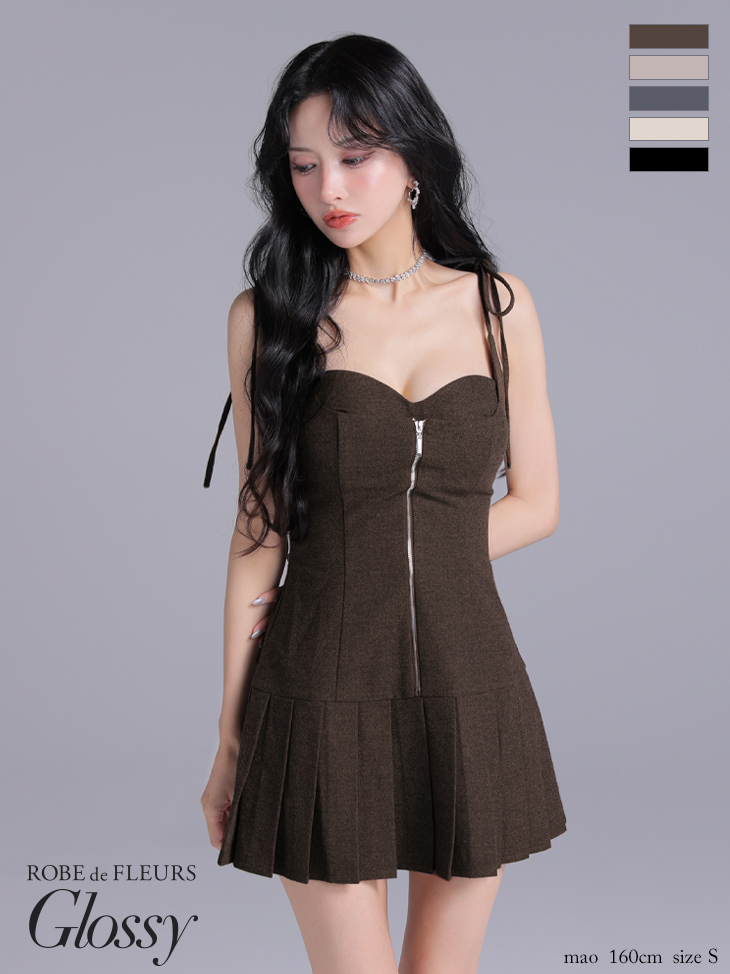 Glossy ローブドフルールグロッシー 【XSサイズあり】肩リボンバストジップフレアミニキャバドレス gl4612