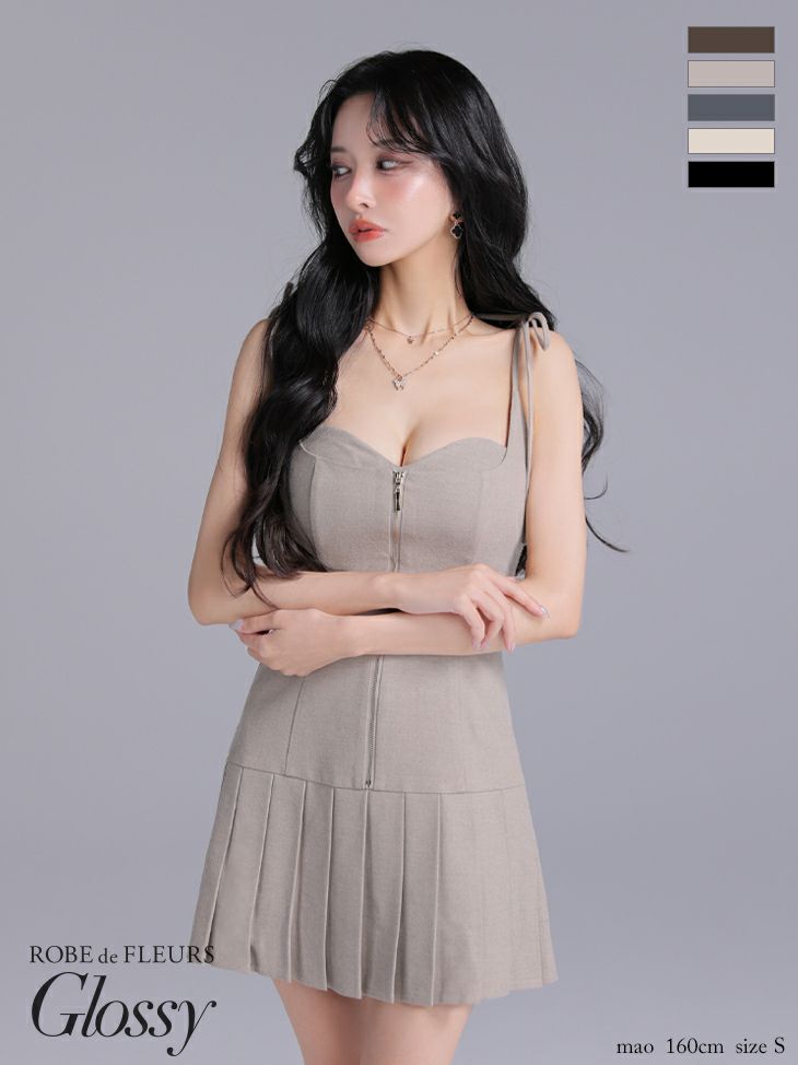 Glossy ローブドフルールグロッシー 【XSサイズあり】肩リボンバストジップフレアミニキャバドレス gl4612