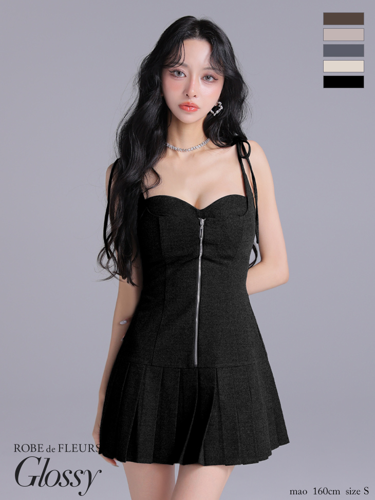 Glossy ローブドフルールグロッシー 【XSサイズあり】肩リボンバストジップフレアミニキャバドレス gl4612
