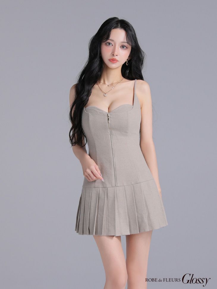 Glossy ローブドフルールグロッシー 【XSサイズあり】肩リボンバストジップフレアミニキャバドレス gl4612