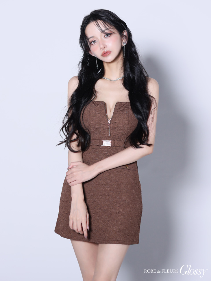 Glossy ローブドフルールグロッシー【XSサイズあり】Vカットベルトタイトミニキャバドレス gl4136