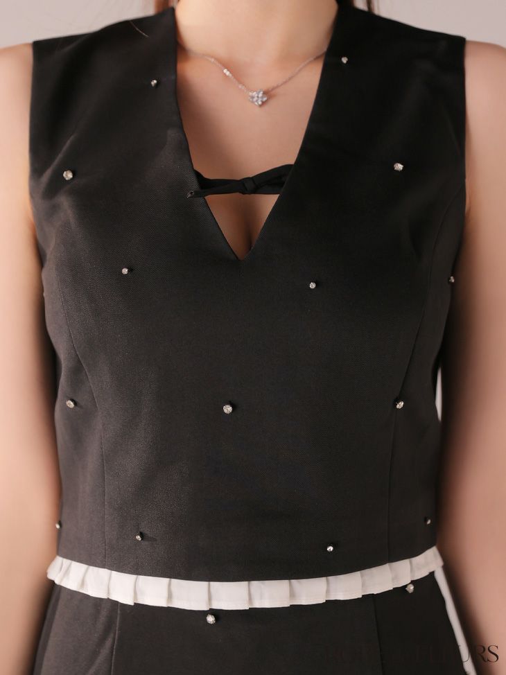 ROBE de FLEURS ローブドフルール 【XSサイズあり】バストリボンストーン付きセットアップミニキャバドレス fm4325