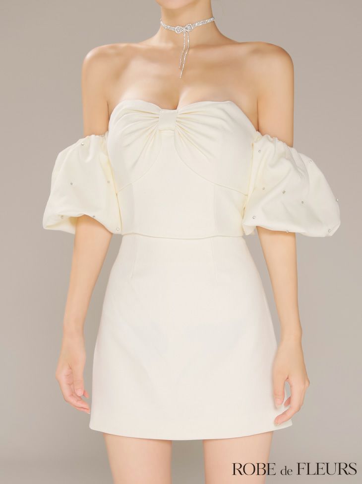ROBE de FLEURS ローブドフルール 【XSサイズあり】オフショルダービックリボンセットアップタイトミニキャバドレス fm4700-c