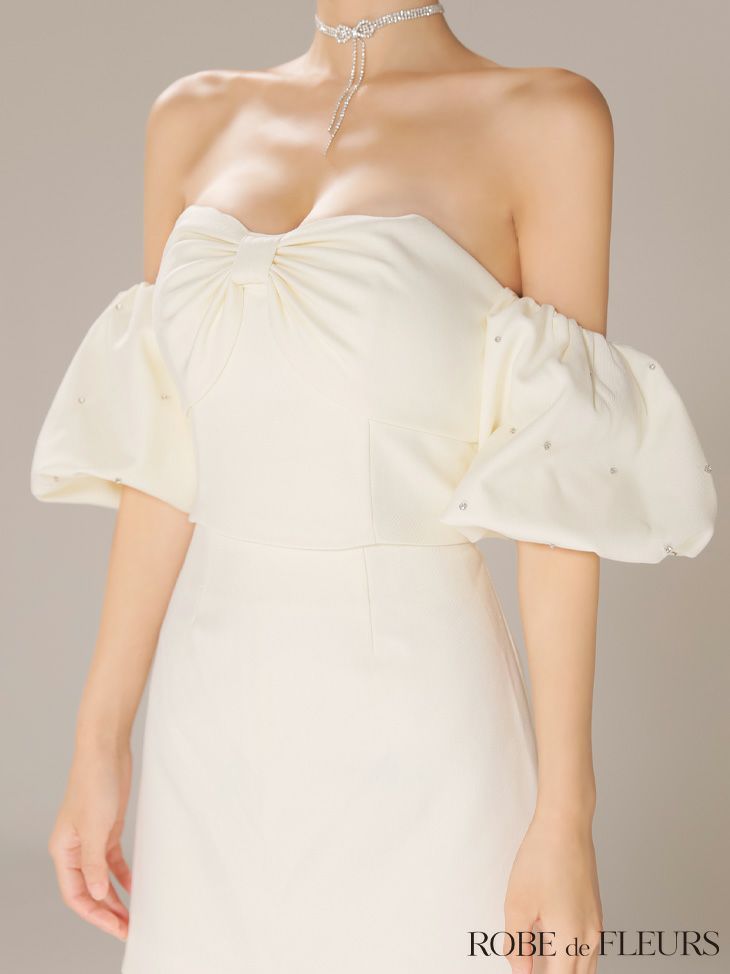 ROBE de FLEURS ローブドフルール 【XSサイズあり】オフショルダービックリボンセットアップタイトミニキャバドレス fm4700-c