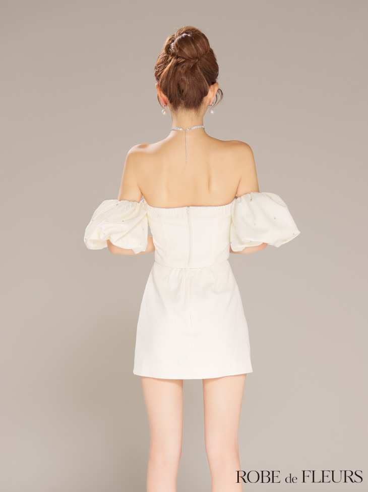 ROBE de FLEURS ローブドフルール 【XSサイズあり】オフショルダービックリボンセットアップタイトミニキャバドレス fm4700