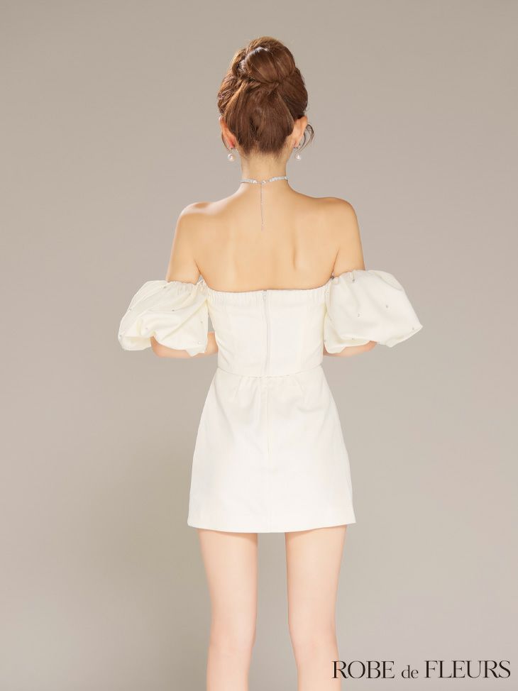 ROBE de FLEURS ローブドフルール 【XSサイズあり】オフショルダービックリボンセットアップタイトミニキャバドレス fm4700