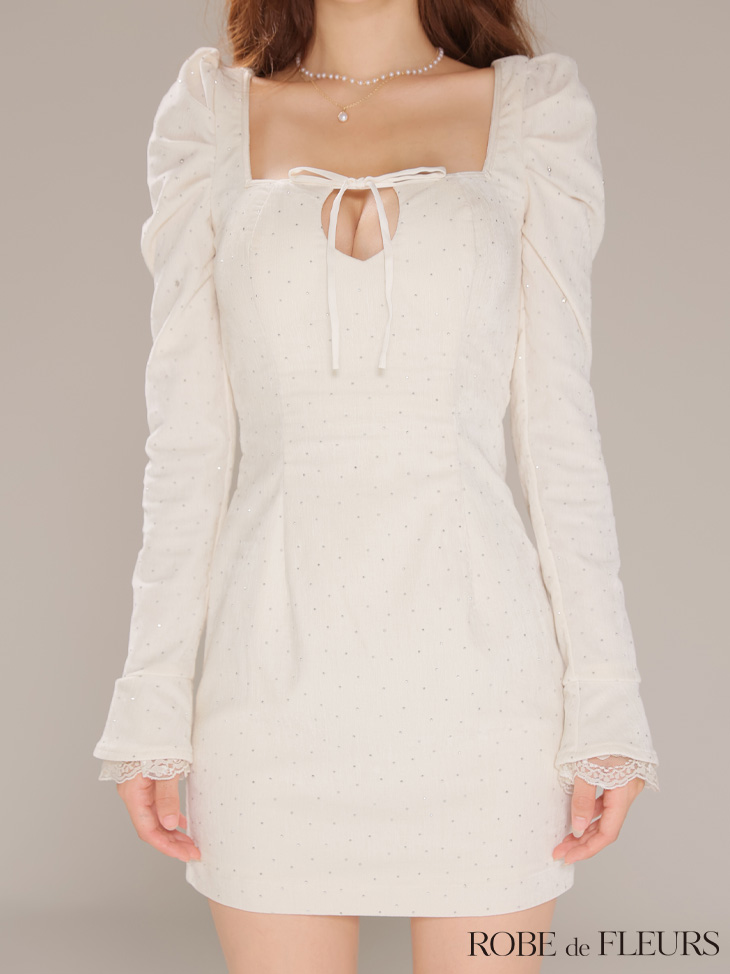 ROBE de FLEURS ローブドフルール 【XSサイズあり】ストーン付きベロアバックオープンタイトミニキャバドレス fm4124-c