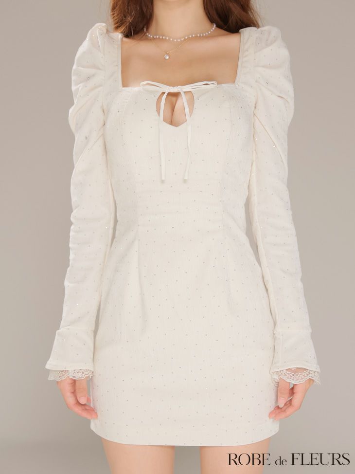 ROBE de FLEURS ローブドフルール 【XSサイズあり】ストーン付きベロアバックオープンタイトミニキャバドレス fm4124-c