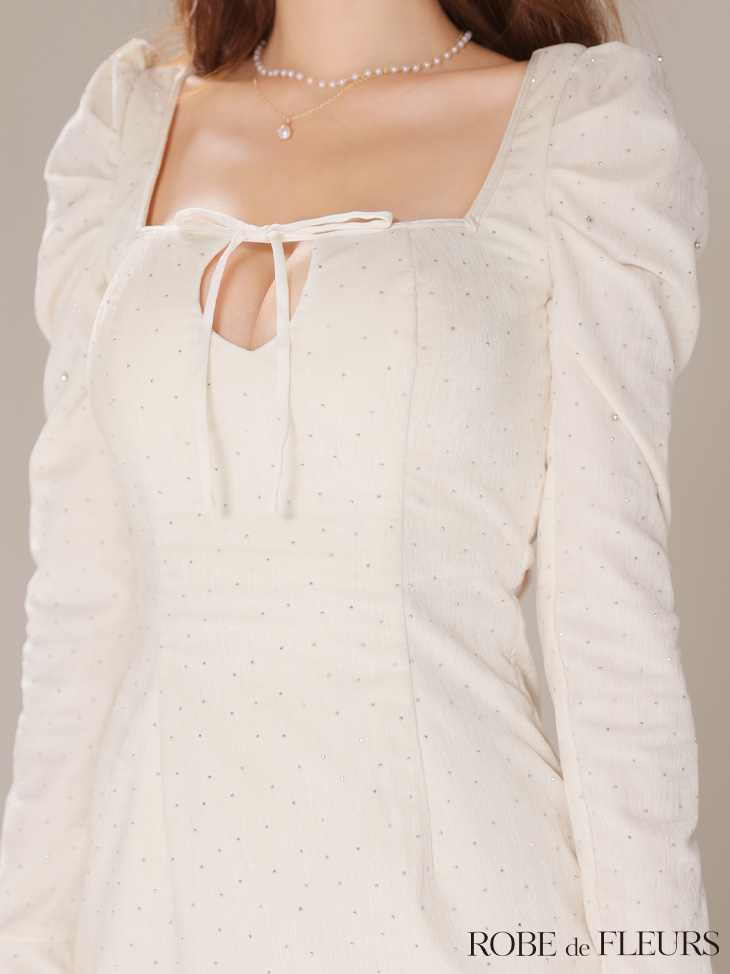 ROBE de FLEURS ローブドフルール 【XSサイズあり】ストーン付きベロアバックオープンタイトミニキャバドレス fm4124-c