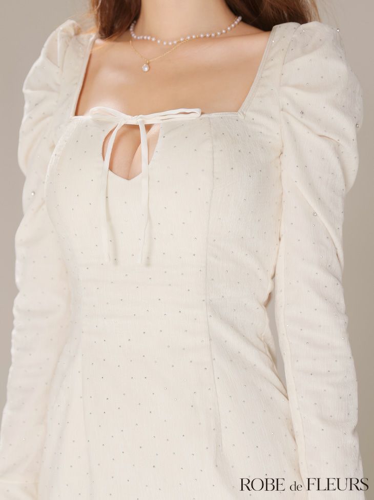 ROBE de FLEURS ローブドフルール 【XSサイズあり】ストーン付きベロアバックオープンタイトミニキャバドレス fm4124-c