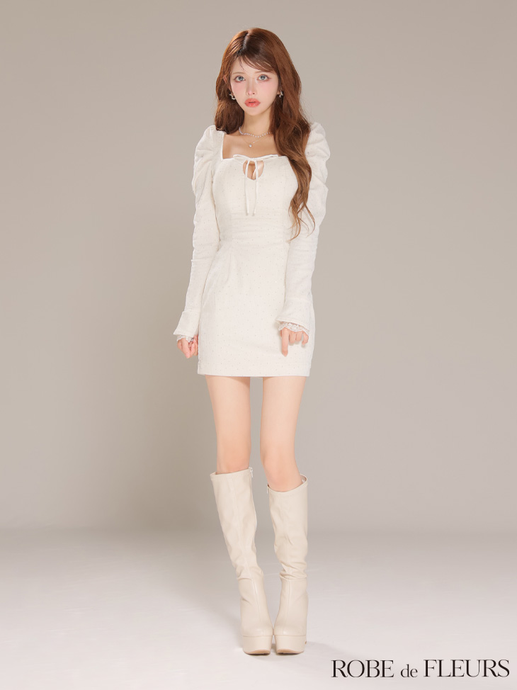 ROBE de FLEURS ローブドフルール 【XSサイズあり】ストーン付きベロアバックオープンタイトミニキャバドレス fm4124