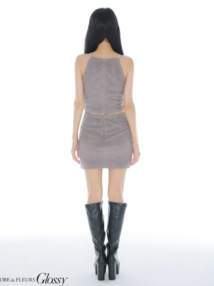 Glossy ローブドフルールグロッシー 【XSサイズあり】ふわふわ起毛ホルターネックセットアップミニキャバドレス gl3954-c