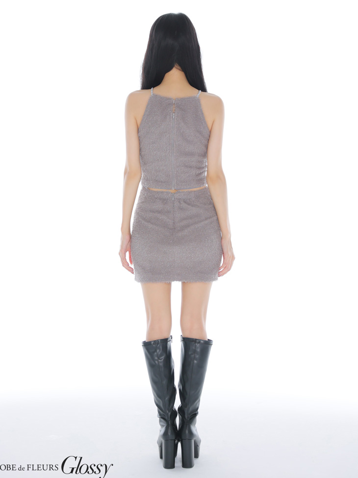 Glossy ローブドフルールグロッシー 【XSサイズあり】ふわふわ起毛ホルターネックセットアップミニキャバドレス gl3954-c