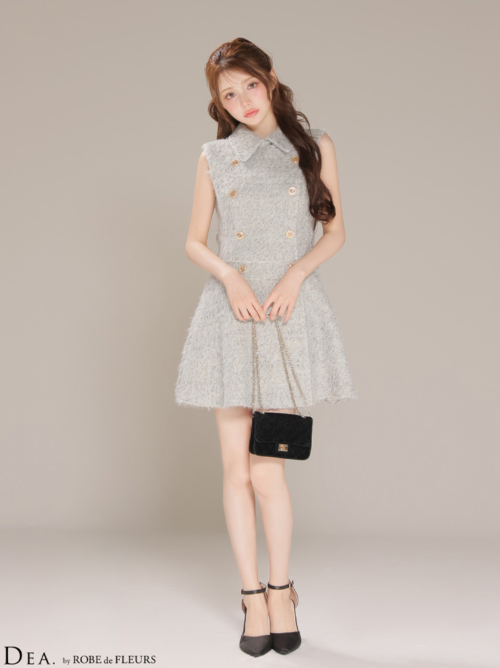 DEA. ディア バイ ローブドフルール 【XSサイズあり】シャギーウールダブルボタンフレアミニキャバドレス de4619-c