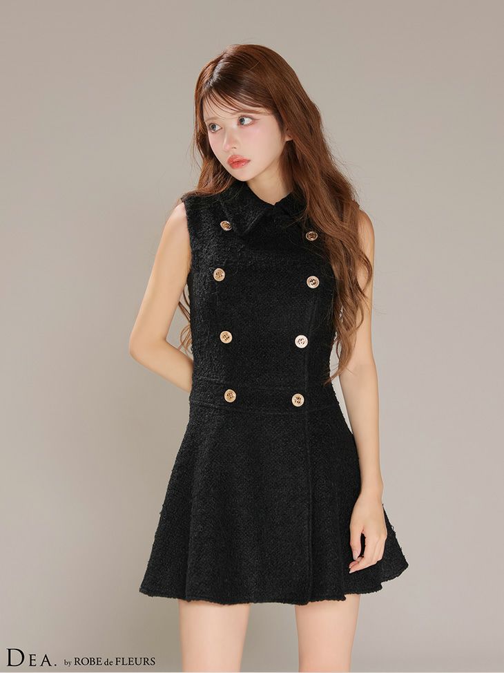 DEA. ディア バイ ローブドフルール 【XSサイズあり】シャギーウールダブルボタンフレアミニキャバドレス de4619-c