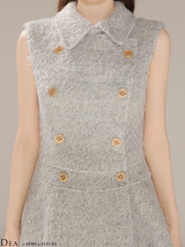 DEA. ディア バイ ローブドフルール 【XSサイズあり】シャギーウールダブルボタンフレアミニキャバドレス de4619-c