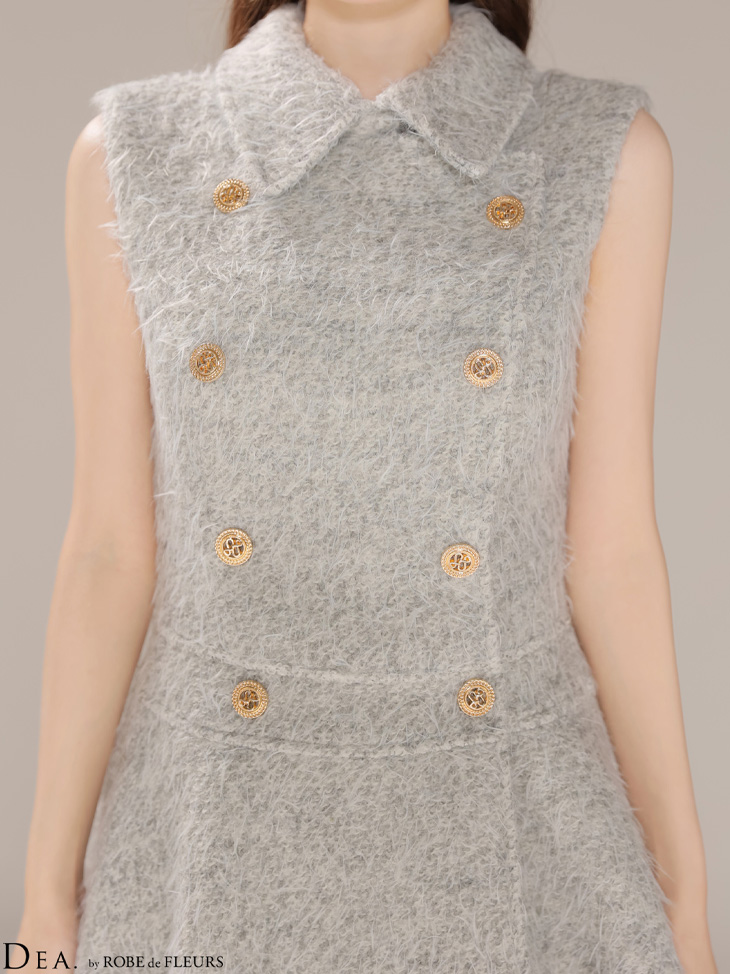 DEA. ディア バイ ローブドフルール 【XSサイズあり】シャギーウールダブルボタンフレアミニキャバドレス de4619-c