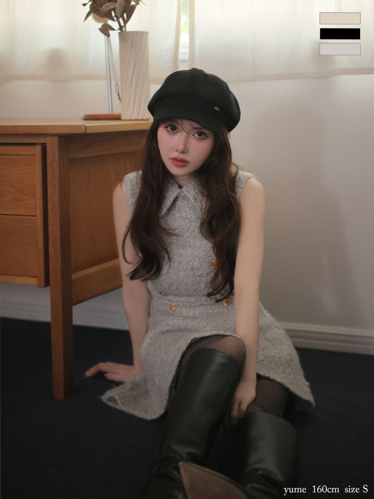 DEA. ディア バイ ローブドフルール 【XSサイズあり】シャギーウールダブルボタンフレアミニキャバドレス de4619