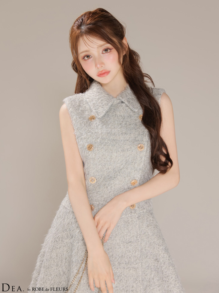 DEA. ディア バイ ローブドフルール 【XSサイズあり】シャギーウールダブルボタンフレアミニキャバドレス de4619