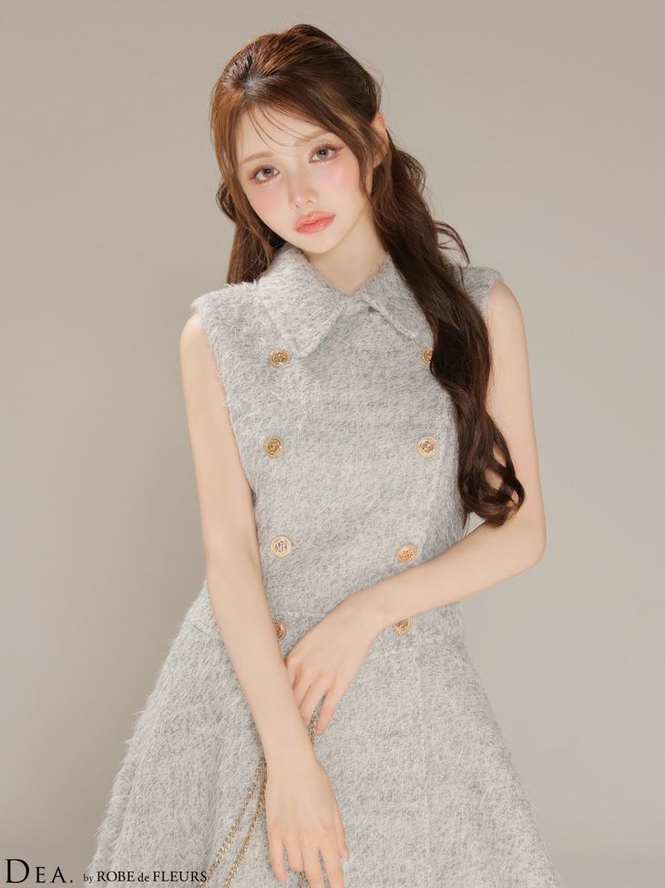 DEA. ディア バイ ローブドフルール 【XSサイズあり】シャギーウールダブルボタンフレアミニキャバドレス de4619