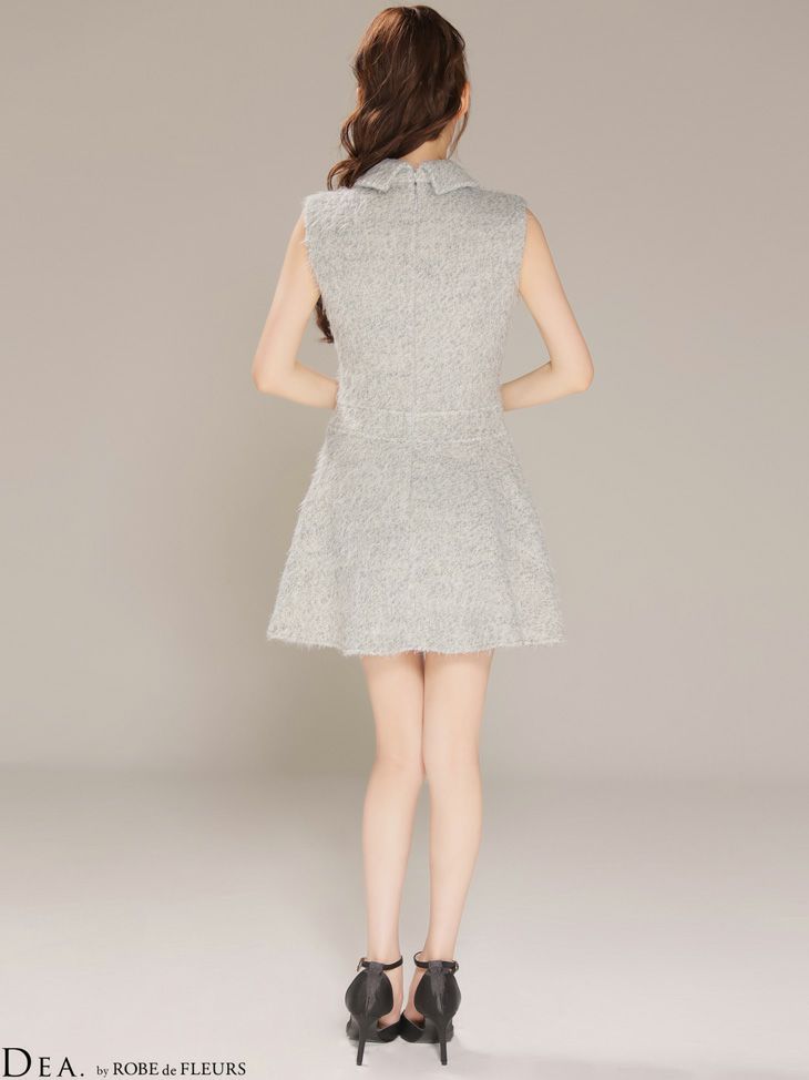 DEA. ディア バイ ローブドフルール 【XSサイズあり】シャギーウールダブルボタンフレアミニキャバドレス de4619