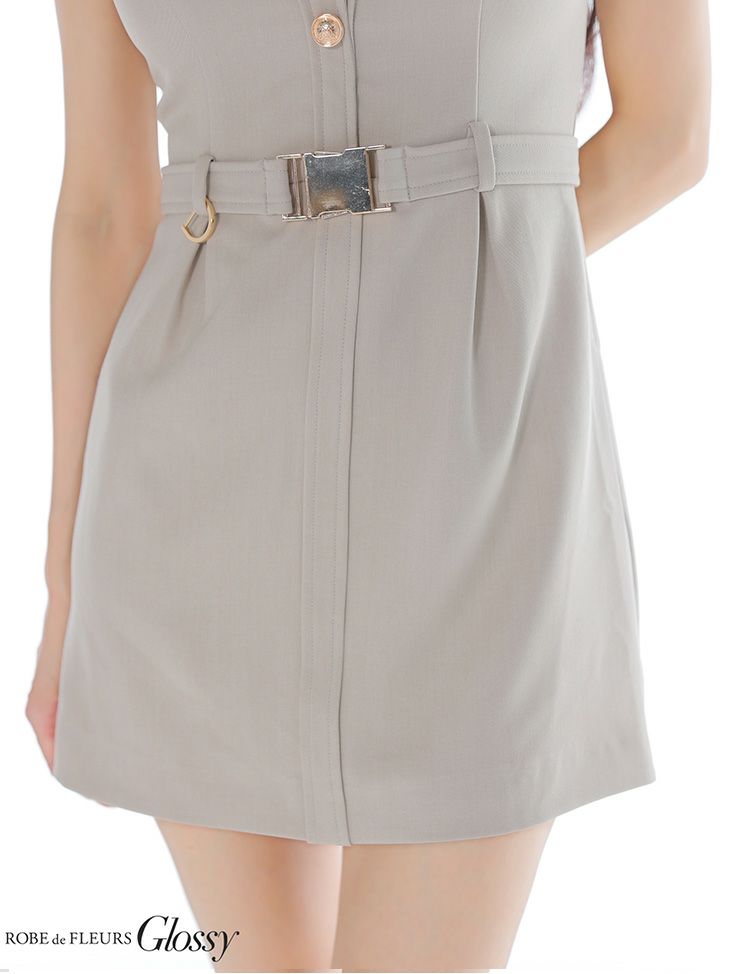 Glossy ローブドフルールグロッシー 【XSサイズあり】Vネックバストカットベルト付きタイトミニキャバドレス gl3960