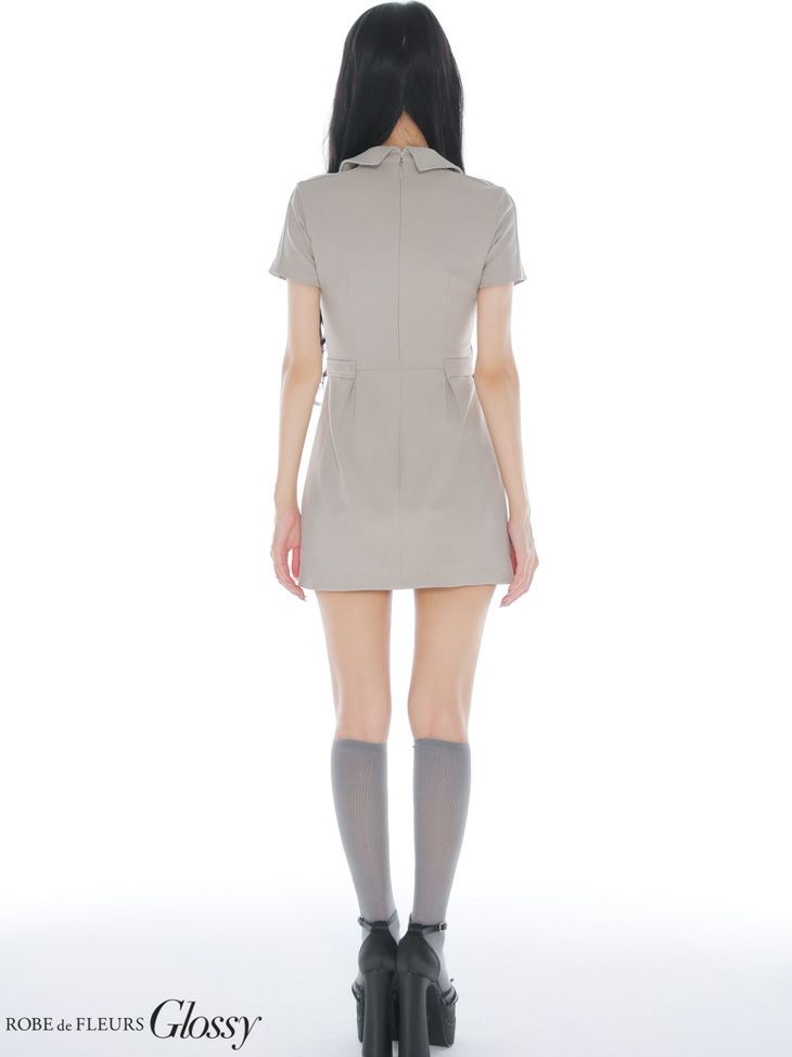 Glossy ローブドフルールグロッシー 【XSサイズあり】Vネックバストカットベルト付きタイトミニキャバドレス gl3960