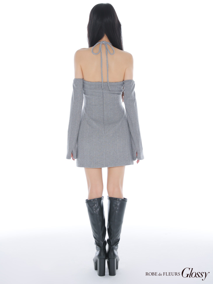 Glossy ローブドフルールグロッシー 【XSサイズあり】ラメリブニットカッティングタイトオフショルミニキャバドレス gl3959-c