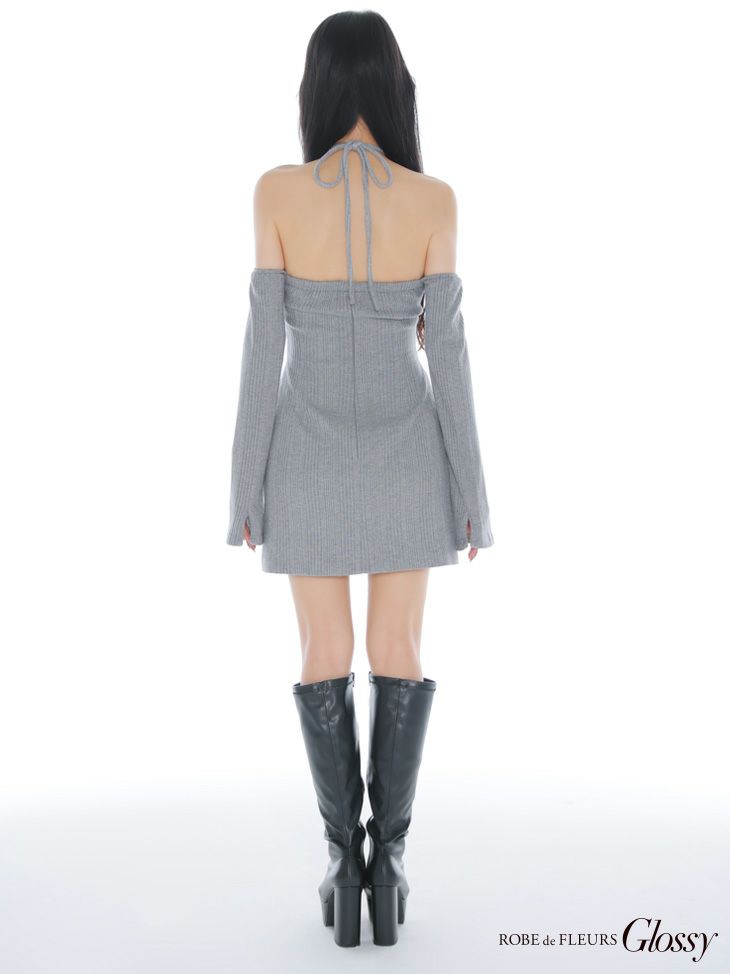 Glossy ローブドフルールグロッシー 【XSサイズあり】ラメリブニットカッティングタイトオフショルミニキャバドレス gl3959-c