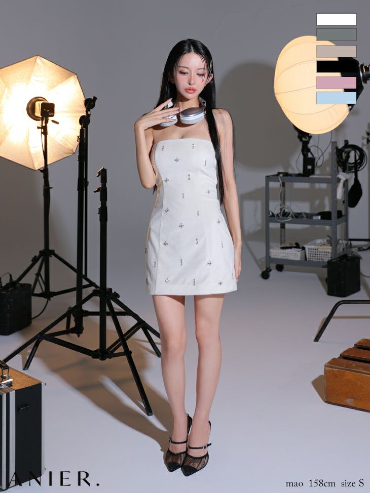ROBE de FLEURS anier.ROBE ローブドフルール アニエルローブ  【XSサイズあり】Simple bear bijou mini dress シンプルベアビジューミニドレス fm-anier4056-c