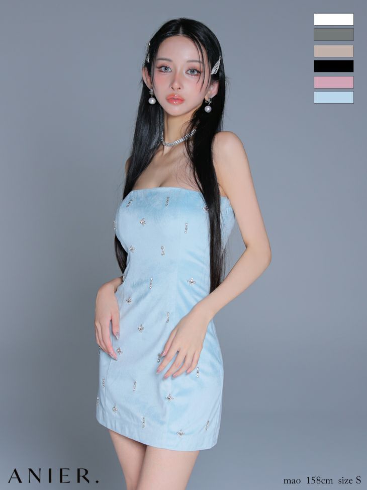 ROBE de FLEURS anier.ROBE ローブドフルール アニエルローブ  【XSサイズあり】Simple bear bijou mini dress シンプルベアビジューミニドレス fm-anier4056-c