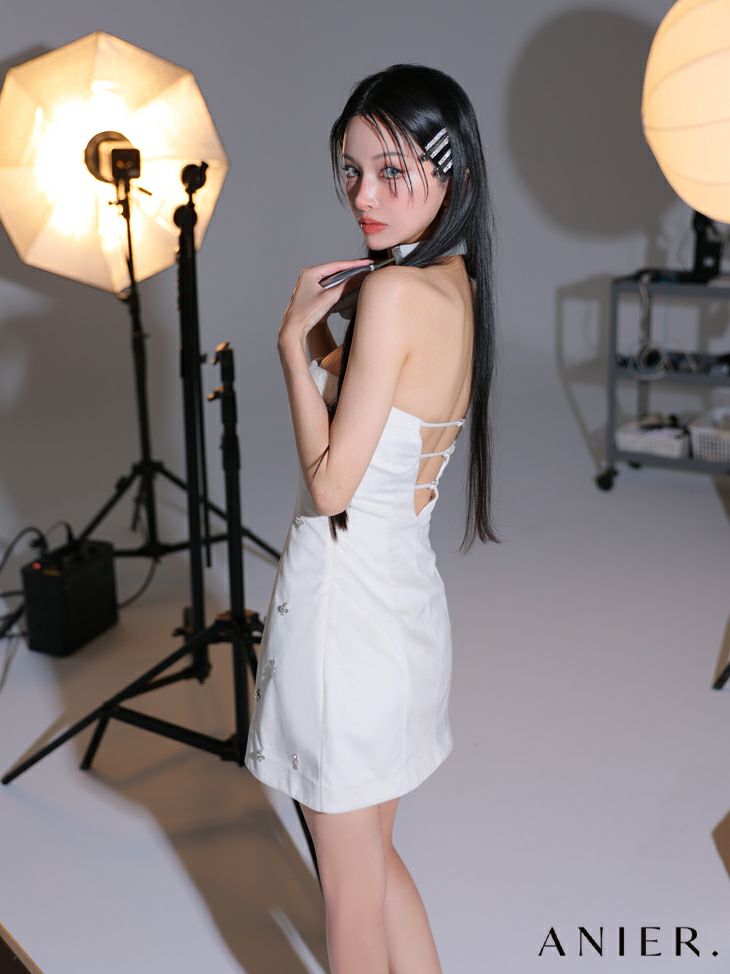 ROBE de FLEURS anier.ROBE ローブドフルール アニエルローブ  【XSサイズあり】Simple bear bijou mini dress シンプルベアビジューミニドレス fm-anier4056-c