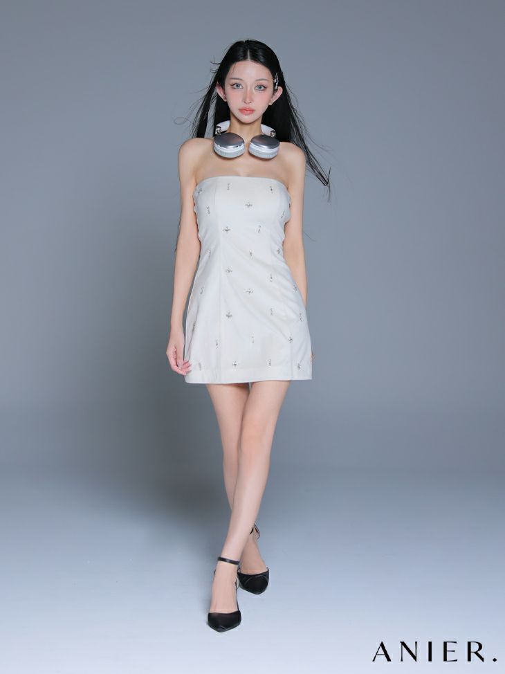 ROBE de FLEURS anier.ROBE ローブドフルール アニエルローブ  【XSサイズあり】Simple bear bijou mini dress シンプルベアビジューミニドレス fm-anier4056-c