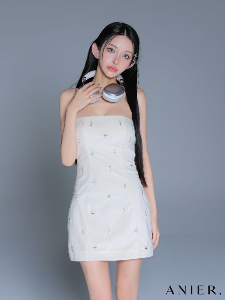ROBE de FLEURS anier.ROBE ローブドフルール アニエルローブ  【XSサイズあり】Simple bear bijou mini dress シンプルベアビジューミニドレス fm-anier4056-c