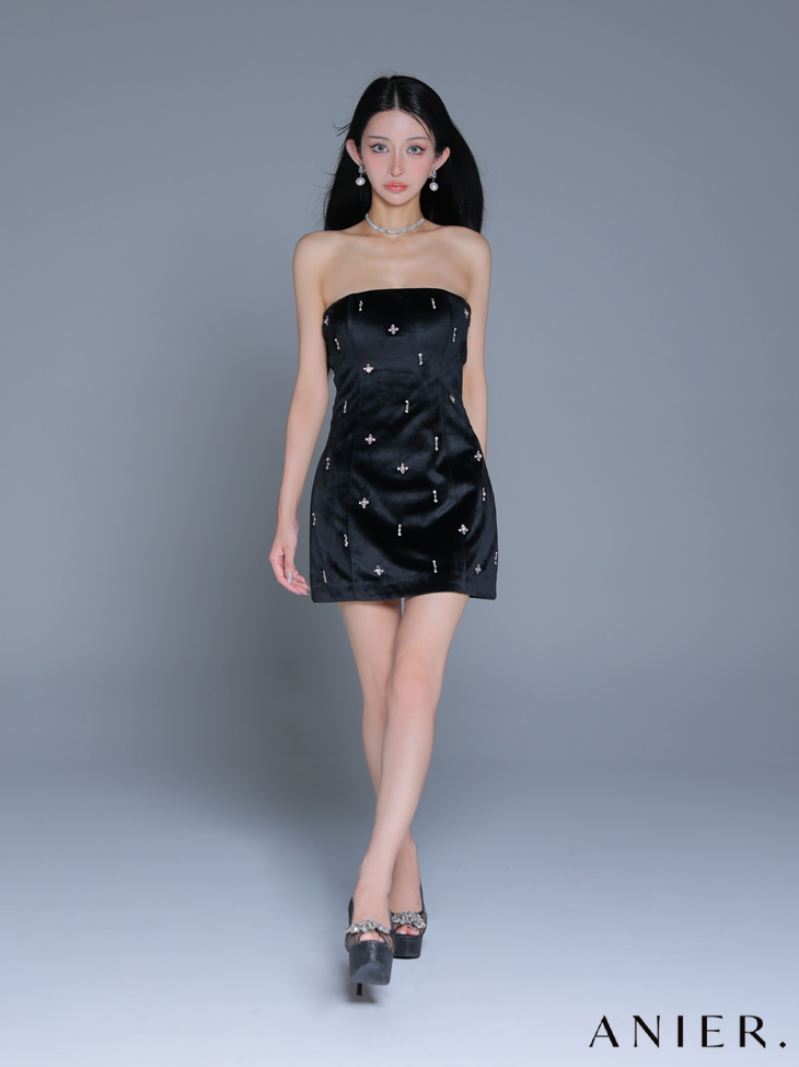 ROBE de FLEURS anier.ROBE ローブドフルール アニエルローブ  【XSサイズあり】Simple bear bijou mini dress シンプルベアビジューミニドレス fm-anier4056-c