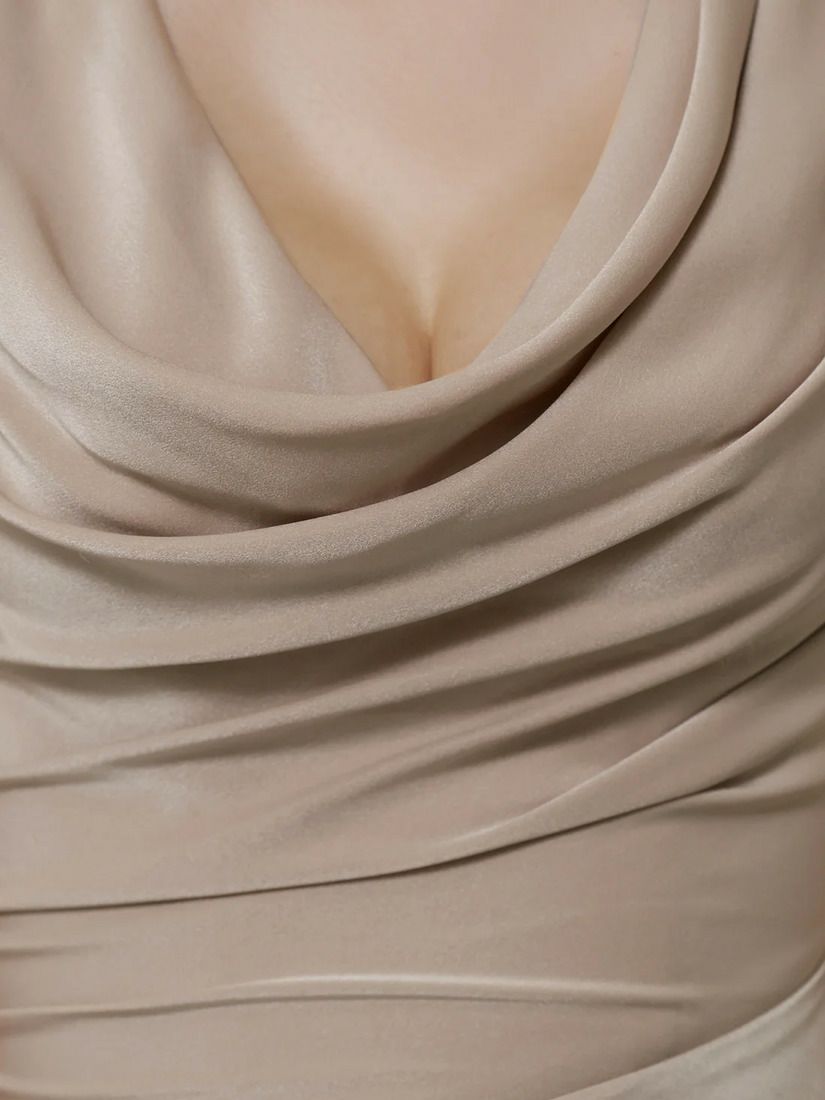 Veautt ヴュート バストドレープアシンメトリーデザインフレアミモレ丈ミディアムドレス vt022526