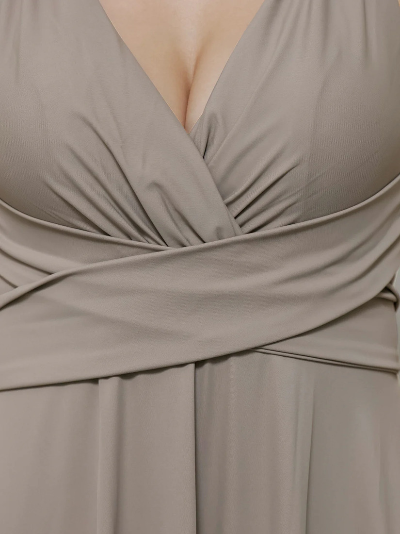 Veautt ヴュート Vカットウエストクロスバックオープンリボンフレアロングドレス vt022525