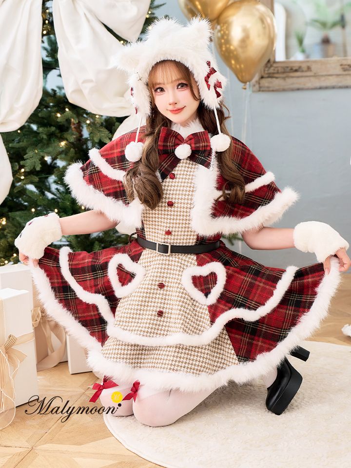 【7点セット】Malymoon マリームーン ミルキーニットダッフルチェックサンタ レッド mlcs25056