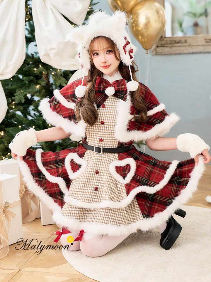 【7点セット】Malymoon マリームーン ミルキーニットダッフルチェックサンタ レッド mlcs25056