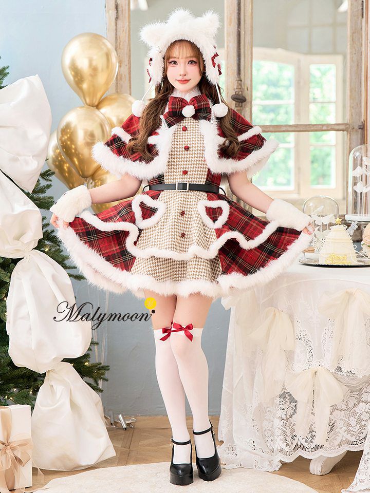【7点セット】Malymoon マリームーン ミルキーニットダッフルチェックサンタ レッド mlcs25056